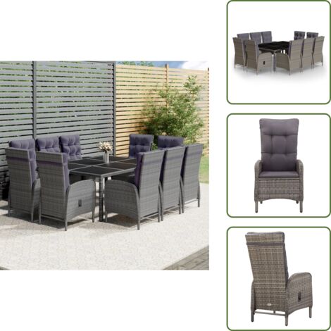 The Living Store Set Pranzo da Giardino 11pz in Polyrattan Grigio - Tavolo da giardino