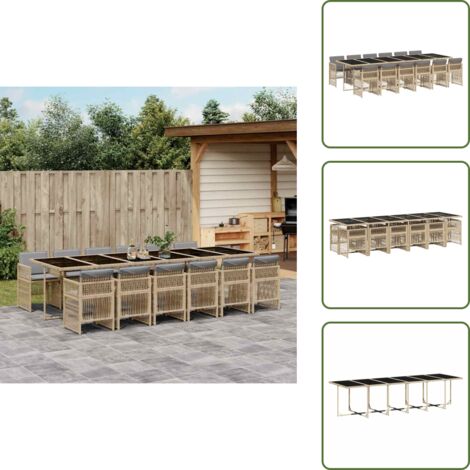 The Living Store Set Pranzo da Giardino 13 pz con Cuscini Beige Misto Polyrattan - Sedie da giardino