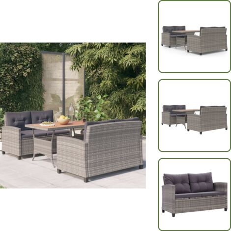 The Living Store Set Pranzo da Giardino 3 pz Polyrattan e Legno Massello Acacia - Tavolo da pranzo da esterno