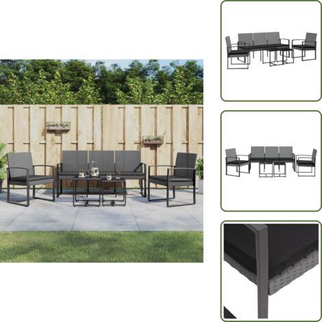 The Living Store Set Pranzo da Giardino 5 pz con Cuscini PP Rattan Grigio Scuro - Sedie da pranzo