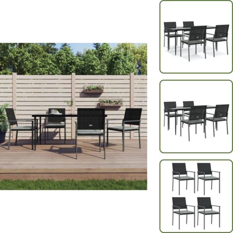 The Living Store Set Pranzo da Giardino 5pz con Cuscini in Polyrattan e Acciaio - Tavolo da pranzo da esterno