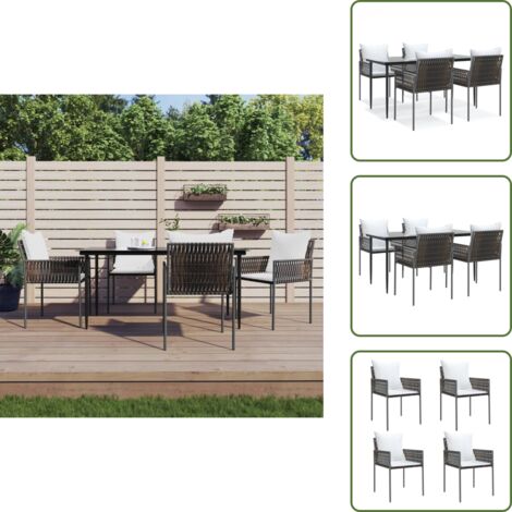 The Living Store Set Pranzo da Giardino 5pz con Cuscini in Polyrattan e Acciaio - Tavolo da pranzo da esterno