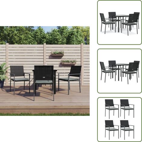 The Living Store Set Pranzo da Giardino 5pz con Cuscini in Polyrattan e Acciaio - Tavolo da pranzo da esterno