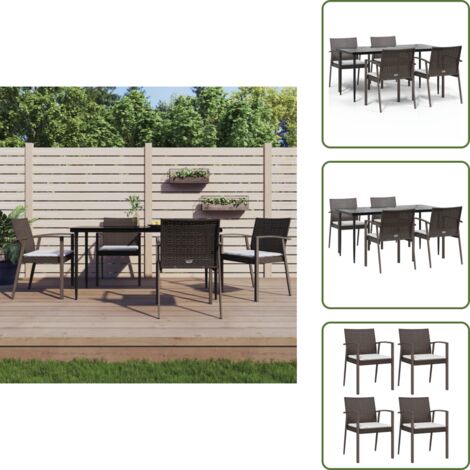 The Living Store Set Pranzo da Giardino 5pz con Cuscini in Polyrattan e Acciaio - Tavolo da pranzo da esterno