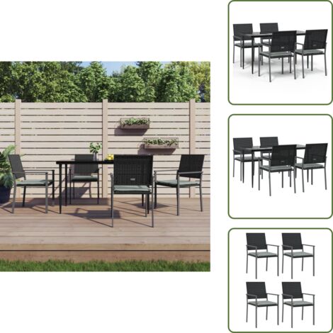 The Living Store Set Pranzo da Giardino 5pz con Cuscini in Polyrattan e Acciaio - Tavolo da pranzo da esterno
