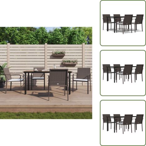 The Living Store Set Pranzo da Giardino 5pz con Cuscini in Polyrattan e Acciaio - Tavolo da pranzo da esterno