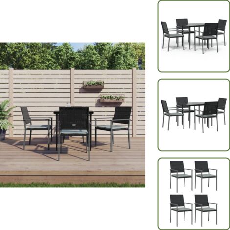 The Living Store Set Pranzo da Giardino 5pz con Cuscini in Polyrattan e Acciaio - Tavolo da pranzo da esterno