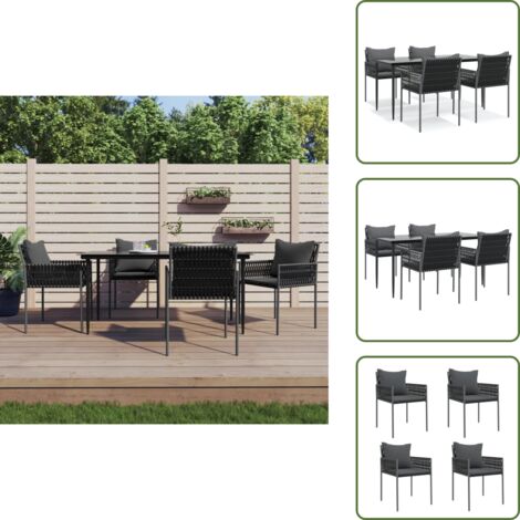 The Living Store Set Pranzo da Giardino 5pz con Cuscini in Polyrattan e Acciaio - Tavolo da pranzo da esterno
