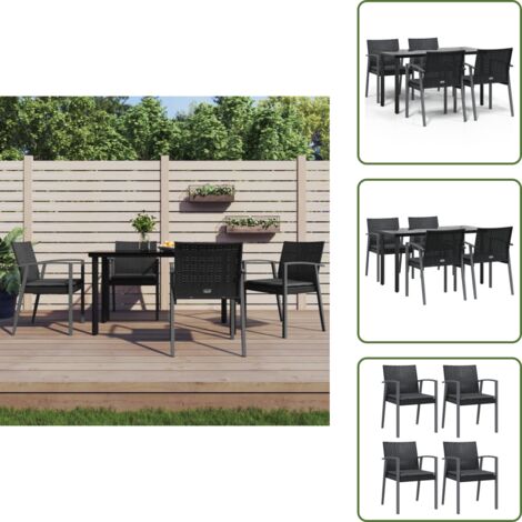 The Living Store Set Pranzo da Giardino 5pz con Cuscini in Polyrattan e Acciaio - Tavolo da pranzo da esterno