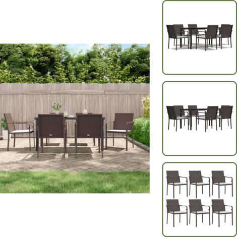 The Living Store Set Pranzo da Giardino 7 pz con Cuscini in Polyrattan e Acciaio - Tavolo da pranzo da esterno
