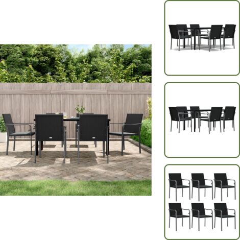 The Living Store Set Pranzo da Giardino 7 pz con Cuscini in Polyrattan e Acciaio - Tavolo da pranzo da esterno
