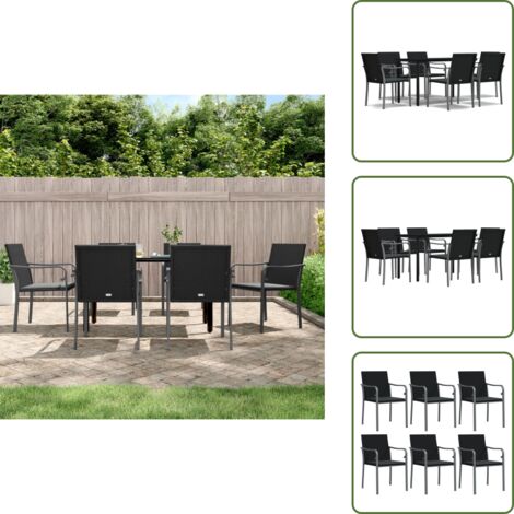 The Living Store Set Pranzo da Giardino 7 pz con Cuscini in Polyrattan e Acciaio - Tavolo da pranzo da esterno