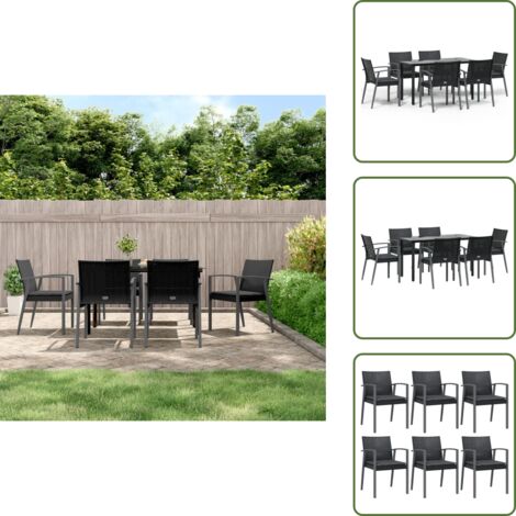 The Living Store Set Pranzo da Giardino 7 pz con Cuscini in Polyrattan e Acciaio - Tavolo da pranzo da esterno