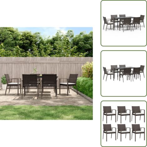 The Living Store Set Pranzo da Giardino 7 pz con Cuscini in Polyrattan e Acciaio - Tavolo da pranzo da esterno