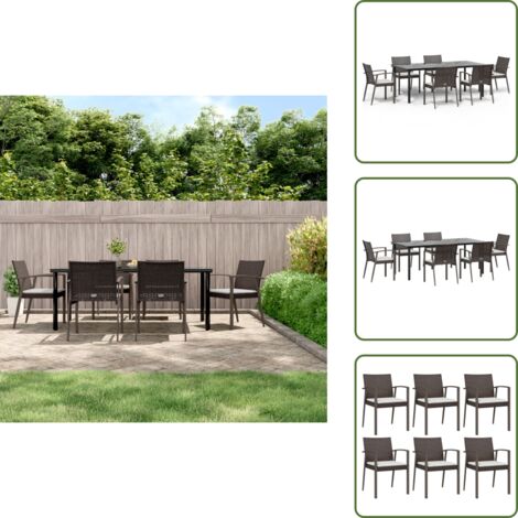 The Living Store Set Pranzo da Giardino 7 pz con Cuscini in Polyrattan e Acciaio - Tavolo da pranzo da esterno