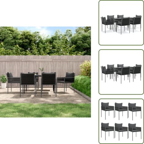 The Living Store Set Pranzo da Giardino 7 pz con Cuscini in Polyrattan e Acciaio - Tavolo da pranzo da esterno