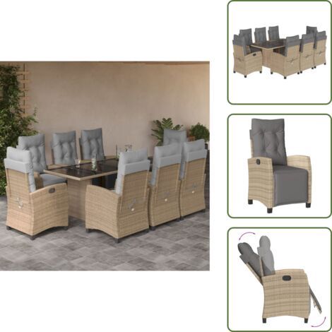 The Living Store Set Pranzo da Giardino 9 pz con Cuscini Beige Misto Polyrattan - Sedie da giardino
