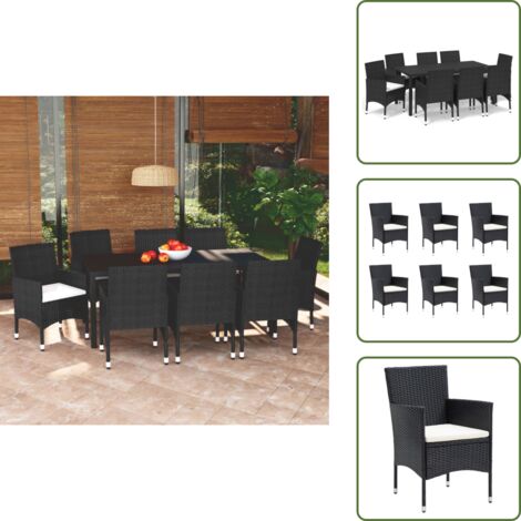 The Living Store Set Pranzo da Giardino 9 pz con Cuscini in Polyrattan Nero - Sedie da giardino