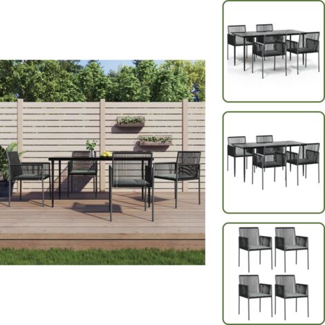 The Living Store Set Pranzo Giardino 5 pz con Cuscini Polyrattan e Acciaio Nero - Tavolo da pranzo da esterno