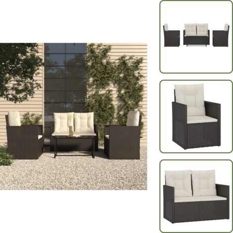 The Living Store Set Salotto da Esterno 4 pz con Cuscini in Polyrattan Nero - Tavolino da giardino