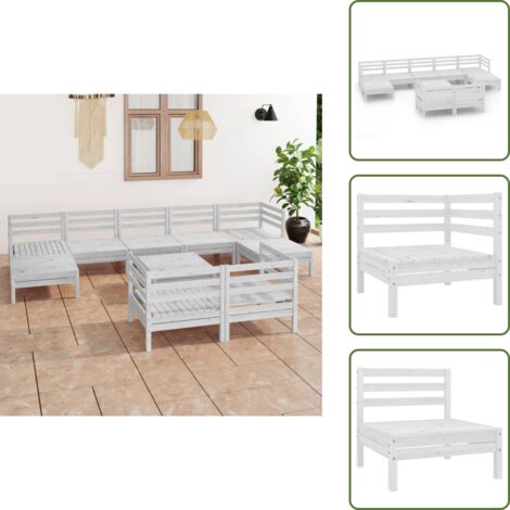The Living Store Set Salotto da Giardino 10 pz in Legno Massello di Pino Bianco - Divano in legno
