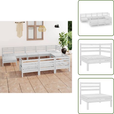 The Living Store Set Salotto da Giardino 10 pz in Legno Massello di Pino Bianco - Divano in legno