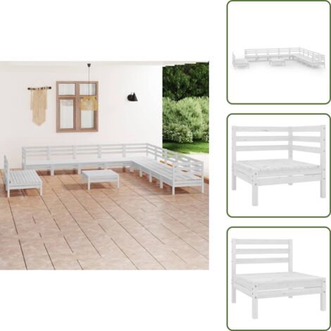 The Living Store Set Salotto da Giardino 12 pz in Legno Massello di Pino Bianco - Divani da esterno