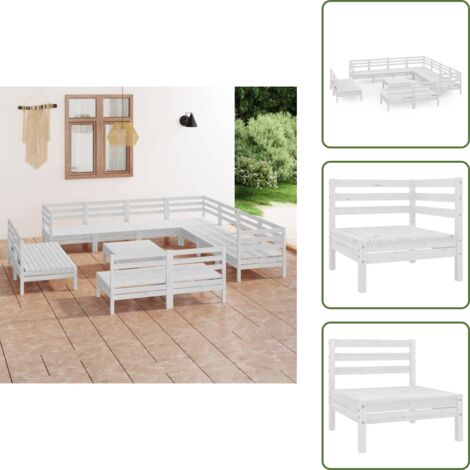 The Living Store Set Salotto da Giardino 12 pz in Legno Massello di Pino Bianco - Divano da esterno
