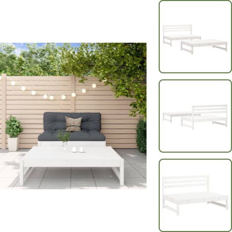 The Living Store Set Salotto da Giardino 2 pz Bianco in Legno Massello di Pino - Divano da giardino