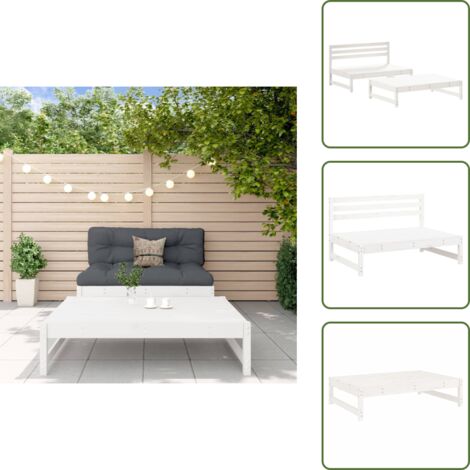 The Living Store Set Salotto da Giardino 2 pz Bianco in Legno Massello di Pino - Mobili da giardino