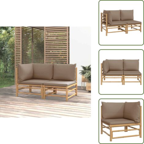 The Living Store Set Salotto da Giardino 2pz con Cuscini Tortora Bambù - Cuscini da giardino