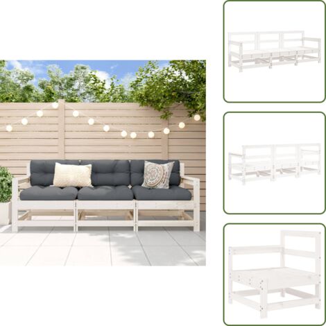 The Living Store Set Salotto da Giardino 3 pz Bianco in Legno Massello di Pino - Mobili da giardino