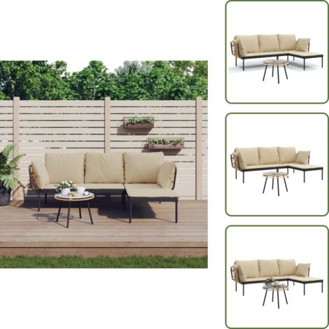 The Living Store Set Salotto da Giardino 3 pz con Cuscini Beige in Polyrattan - Tavolo da giardino
