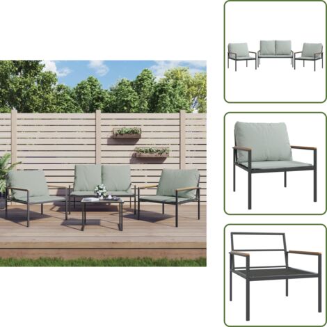 The Living Store Set Salotto da Giardino 3 pz con Cuscini in Acciaio Antracite - Sedie da giardino
