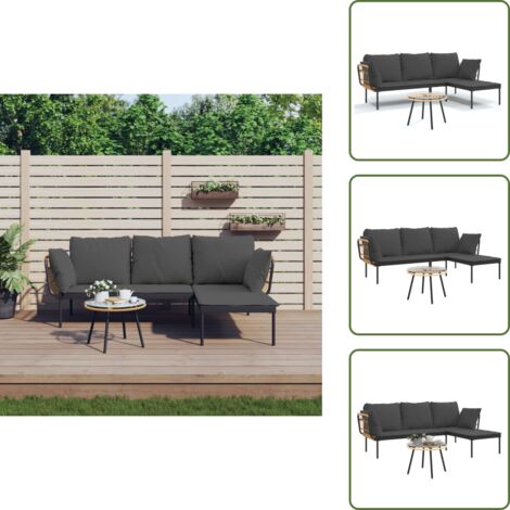 The Living Store Set Salotto da Giardino 3pz con Cuscini Grigio Scuro Polyrattan - Tavolo da giardino