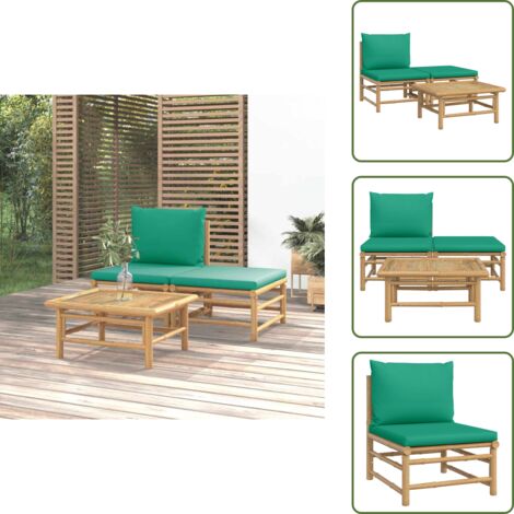 The Living Store Set Salotto da Giardino 3pz con Cuscini Verdi Bambù - Divano da giardino