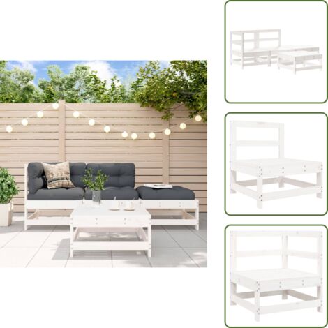 The Living Store Set Salotto da Giardino 4 pz Bianco in Legno Massello di Pino - Mobili da giardino