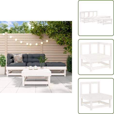 The Living Store Set Salotto da Giardino 4 pz Bianco in Legno Massello di Pino - Mobili da giardino