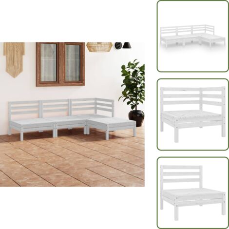 The Living Store Set Salotto da Giardino 4 pz in Legno Massello di Pino Bianco - Divano da esterno