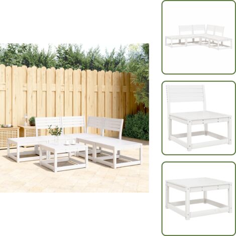 The Living Store Set Salotto da Giardino 5 pz Bianco in Legno Massello di Pino - Mobili da esterno