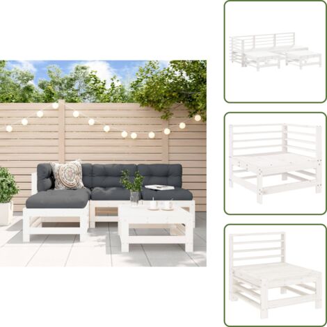 The Living Store Set Salotto da Giardino 5 pz Bianco in Legno Massello di Pino - Mobili da giardino