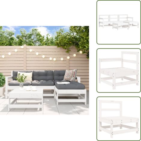 The Living Store Set Salotto da Giardino 5 pz Bianco in Legno Massello di Pino - Mobili da giardino