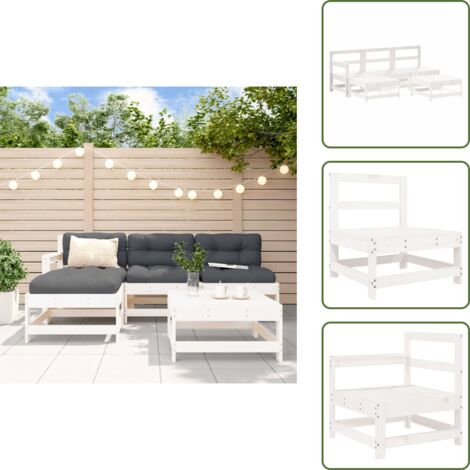 The Living Store Set Salotto da Giardino 5 pz Bianco in Legno Massello di Pino - Mobili da giardino