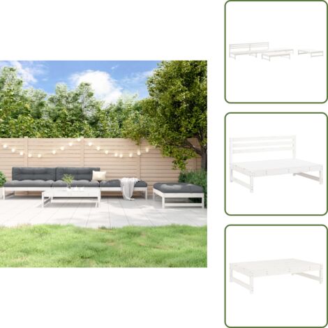 The Living Store Set Salotto da Giardino 5 pz Bianco in Legno Massello di Pino - Mobili da giardino