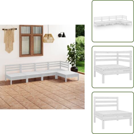 The Living Store Set Salotto da Giardino 5 pz in Legno Massello di Pino Bianco - Divano da esterno