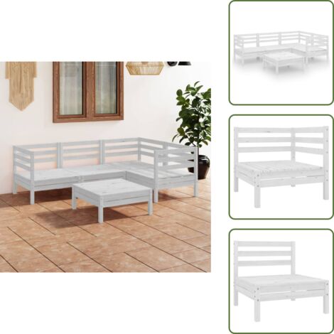 The Living Store Set Salotto da Giardino 5 pz in Legno Massello di Pino Bianco - Divano da esterno