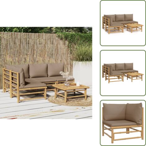 The Living Store Set Salotto da Giardino 5pz con Cuscini Tortora Bambù - Divano da giardino