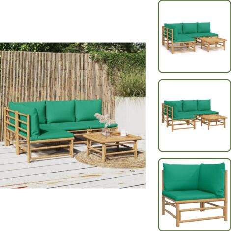 The Living Store Set Salotto da Giardino 5pz con Cuscini Verdi Bambù - Divano da giardino