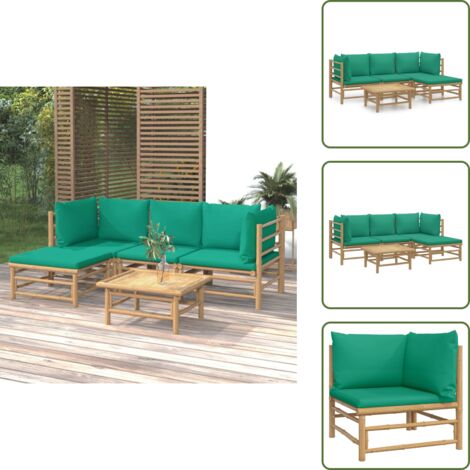 The Living Store Set Salotto da Giardino 5pz con Cuscini Verdi Bambù - Divano da giardino