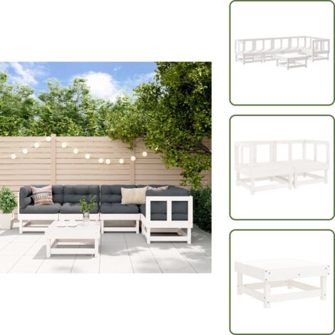 The Living Store Set Salotto da Giardino 6 pz Bianco in Legno Massello di Pino - Mobili da giardino